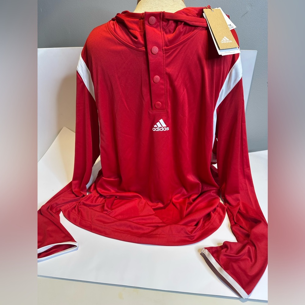 adidas Red and White Men's Athletic Long Sleeve Pullover - Picture 2 of 13